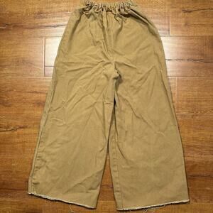 Ashley Rowe Canvas Gaucho Pants Womens 2 Brown Crop Wide Leg Fringe Avant Garde